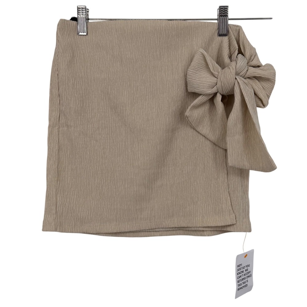 ASOS DESIGN Women Stone Beige Textured Mini Wrap Skirt US 6 Boho Coquette Preppy